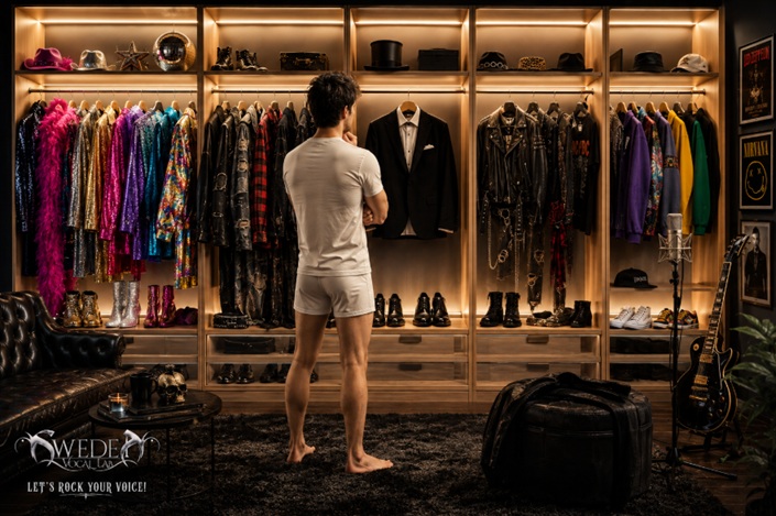 Illustration of a singer deciding for his style before gig